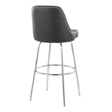 Studded - Marcel Fixed-Height Barstool (Set of 2) - Chrome Metal, Black Faux Leather