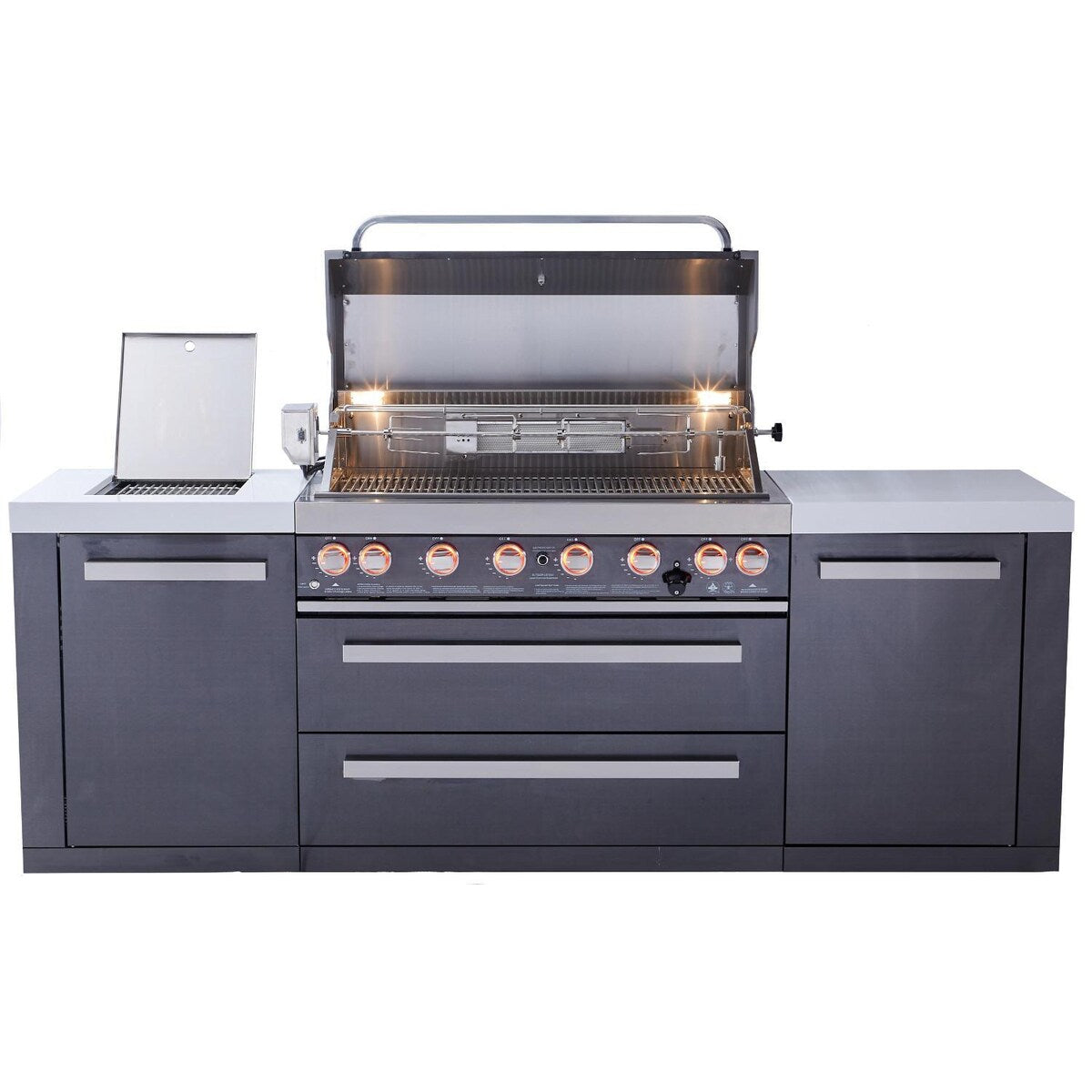 Mont Alpi Black Series 8 Ft Natural Gas Outdoor Kitchen Island w/ Side Burner - MAi805-BSS