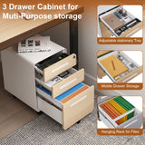 3 Drawer Mobile File Cabinet Under Desk Office, Simple Style Versatile Storage Cabinet For Legal / Letter / A4 Files, 5 Wheel Design Anti-Tilting Cold Rolled Steel Waterproof Moisture-Proof