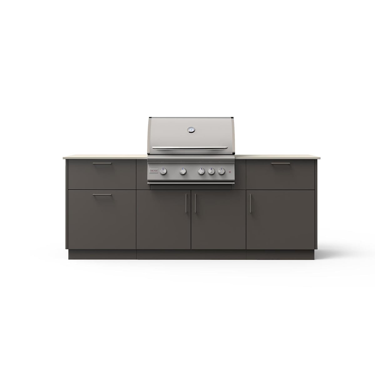 Blaze Sunrise 8-Ft Outdoor Kitchen Island w/ 32-Inch Marine Grade LTE+ Propane Grill in Gunmetal w/ Aeris Countertop