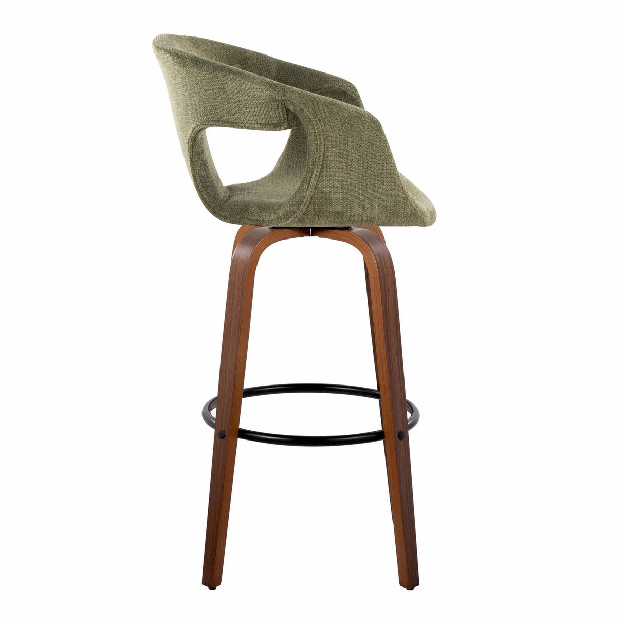 Curvo - 30" Fixed-Height Barstool With Swivel And Round Metal Footrest (Set of 2) - Walnut Wood