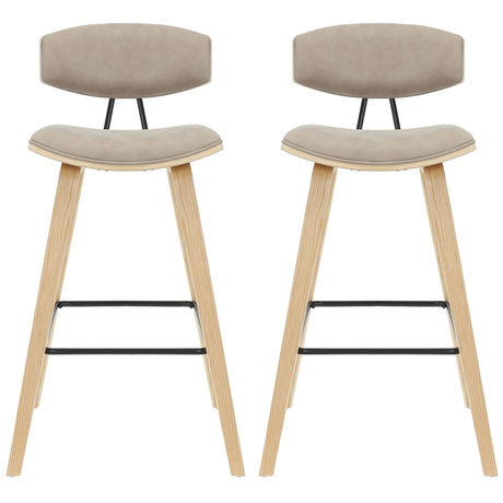 Fox - Bar Height Curved Back Wood Bar Stool With Faux Leather Seat