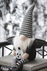 Sitting Gnome With Wings & Plaid Hat, For Halloween Decor