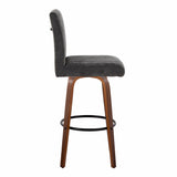 Hannah - 30" Fixed-Height Barstool With Swivel And Round Black Metal Footrest (Set of 2) - Walnut Wood