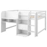 Low Loft Bed With Built In Desk, Storage Cabinets, Open Bookcase And Doodle board