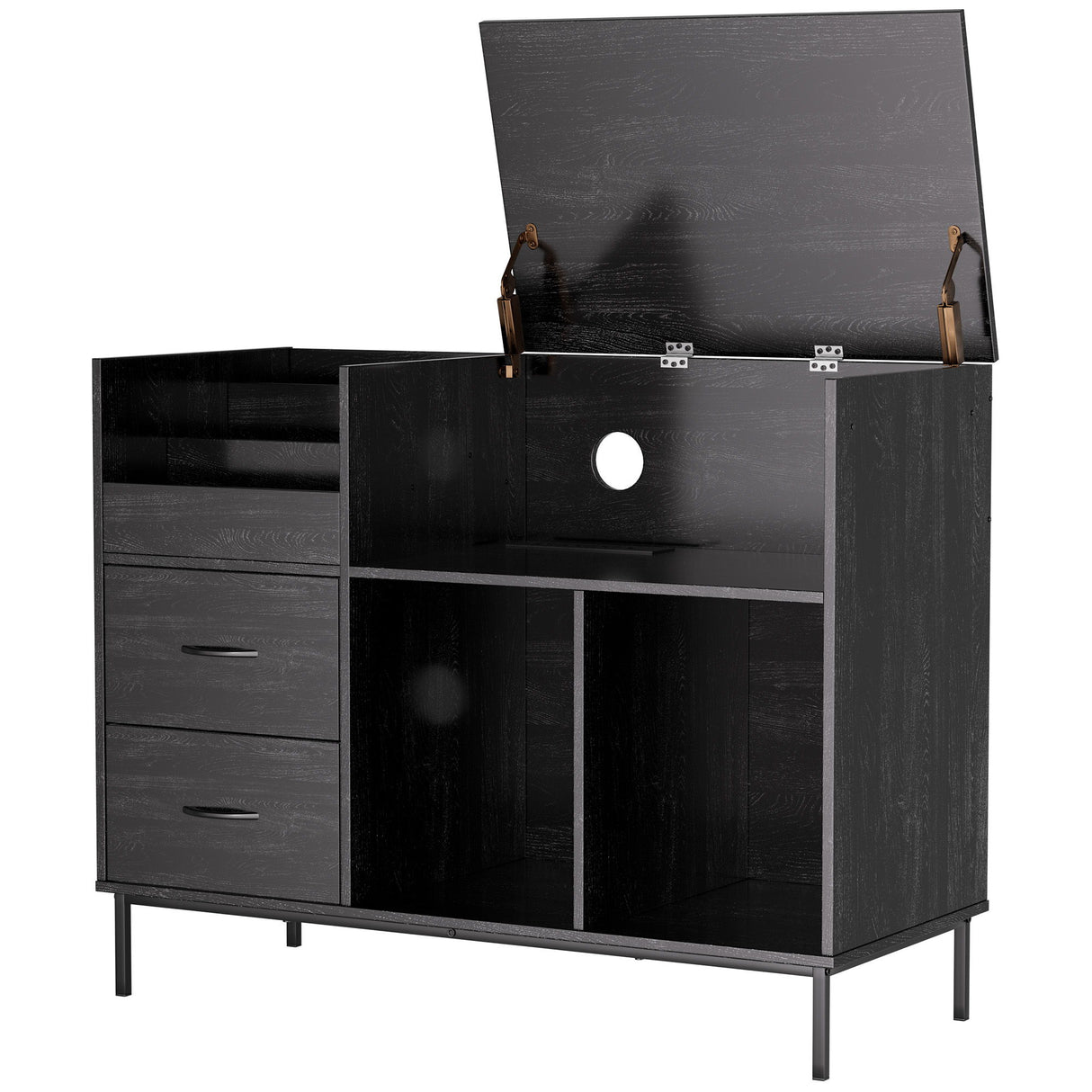 Grain Record Player Stand, Media Console With Speaker Shelf & 2 Drawers