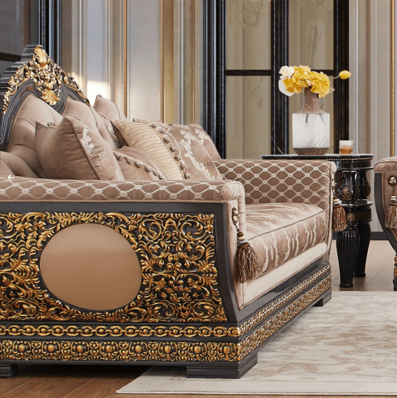 HD-9049 - Loveseat - Brown / Black / Gold