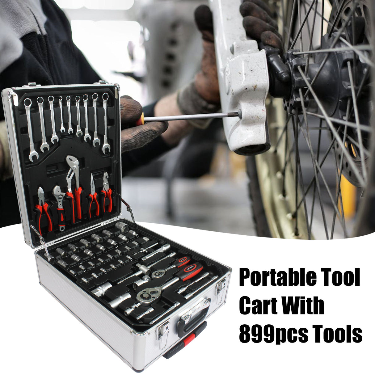 899 Piece Home Repair Tool Set With Rolling Plastic Toolbox, 4 Drawers, General Household Maintenance Kit