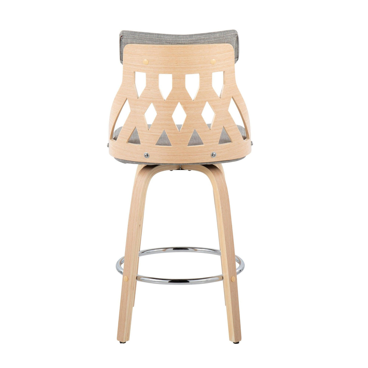 York - Mid-Century Modern Counter Stool - Natural Wood And Light Gray Fabric With Chrome Footrest