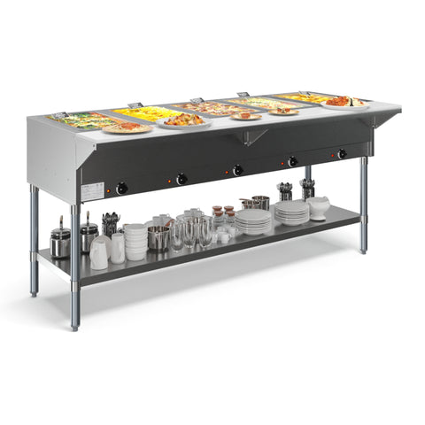Five Pan Open Well Electric Steam Table with Undershelf, 240V, KM-OWS-5.