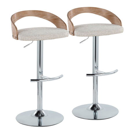 Grotto - Adjustable Barstool - Chrome Metal, Whitewashed Wood