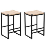 Boho Style Backless Bar Stools (Set of 2) With Paper Rope Woven Seat & Metal Frame For Kitchen Counter