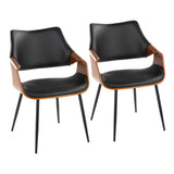 Curvo - High Back Chair (Set of 2) - Black Metal, Walnut Wood, Black Faux Leather