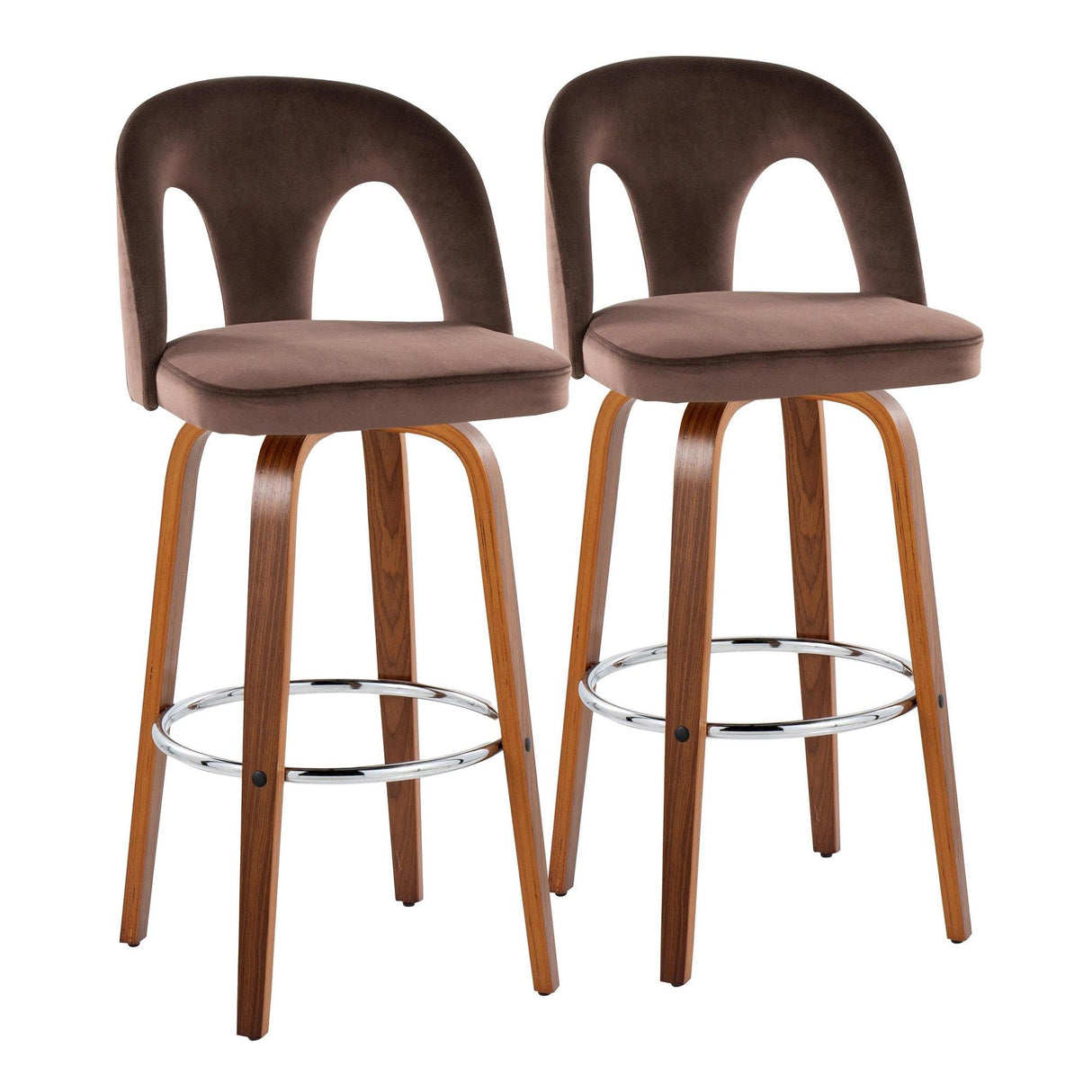 Ava - Upholstered Fixed-Height Barstool (Set of 2) - Walnut Wood Base