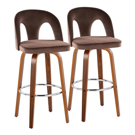 Ava - Upholstered Fixed-Height Barstool (Set of 2) - Walnut Wood Base