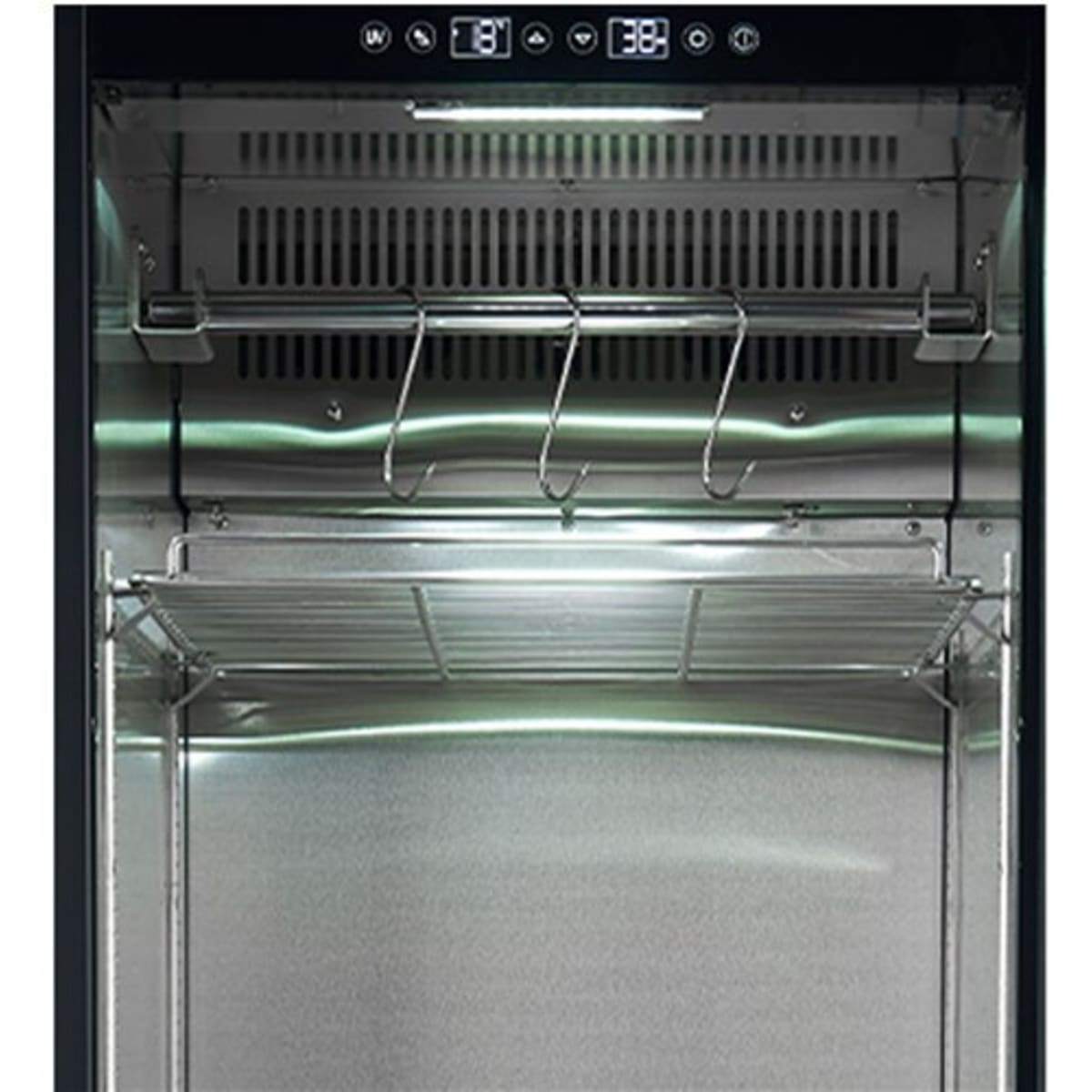 Forno Asciutto FFSDA683324 24 Inch Freestanding/Built-In Dry Aging Cabinet with 14.6 cu. ft. Capacity, Inverter Compressor, Intelligent UVC Sterilization System, Automatic Defrosting, Door Lock & Door Alarm, LED Light Strip and Touch Control Panel