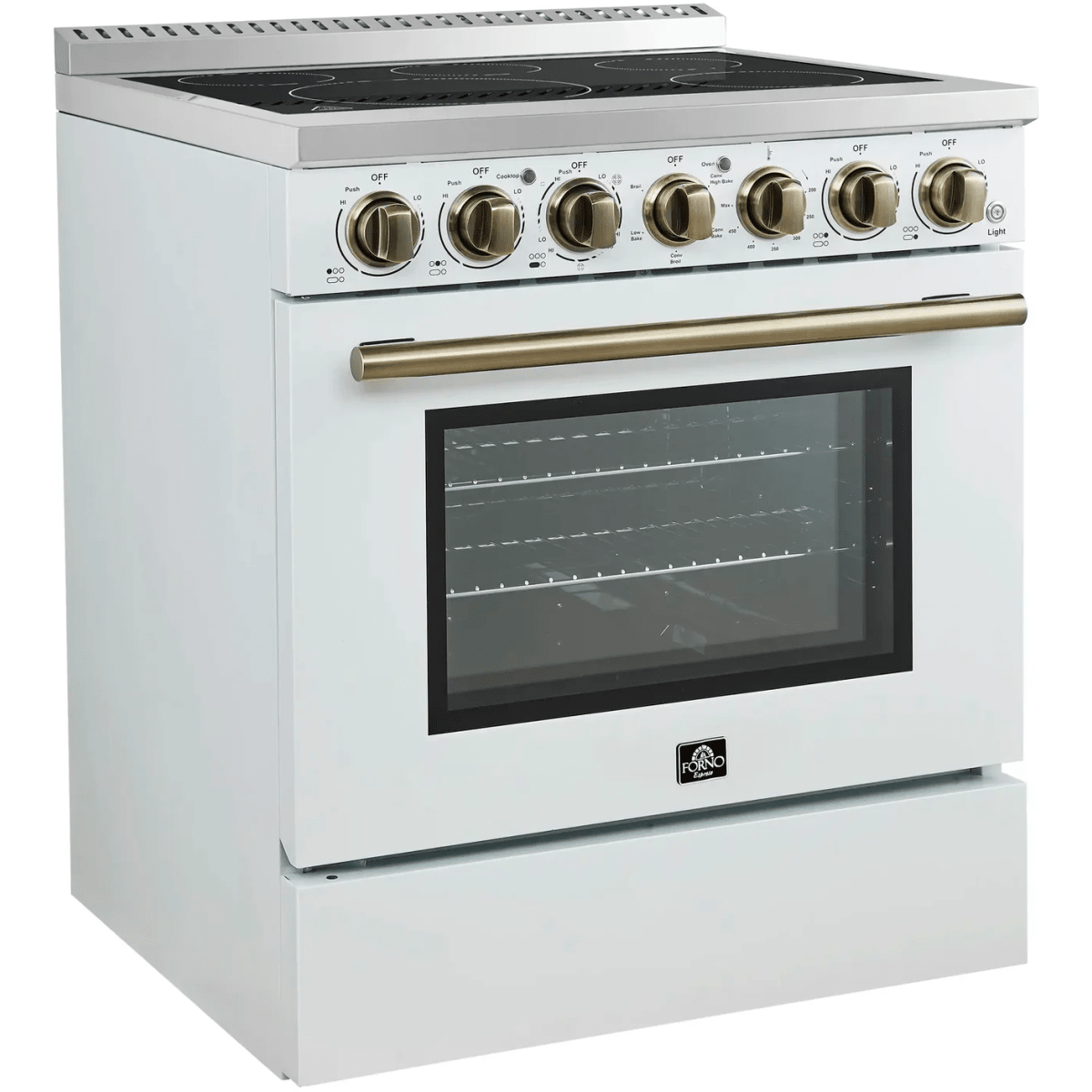 Forno Paolo FFSEL601130WHT 30 Inch Freestanding Electric Range with 5 Radiant Elements, 4.38 cu. ft. Oven Capacity, True Convection Oven, Hot Surface Indicator, Dual-Element Broiler, Smudge-Resistant Finish and Ceramic Glass Surface: White