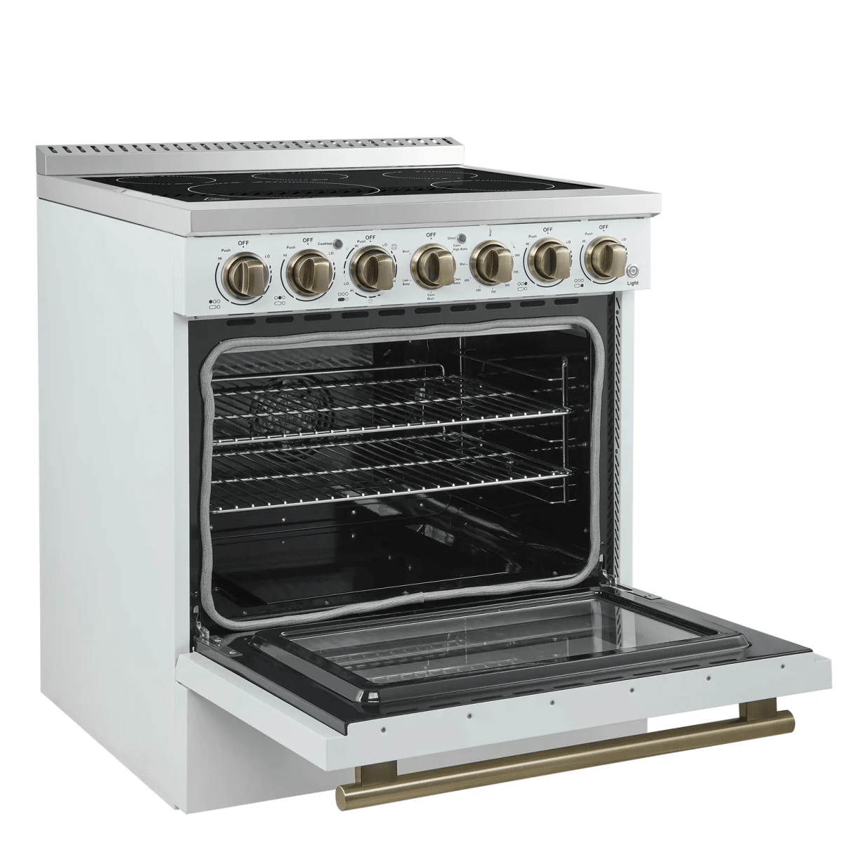 Forno Paolo FFSEL601130WHT 30 Inch Freestanding Electric Range with 5 Radiant Elements, 4.38 cu. ft. Oven Capacity, True Convection Oven, Hot Surface Indicator, Dual-Element Broiler, Smudge-Resistant Finish and Ceramic Glass Surface: White