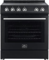Forno Espresso Leonardo FFSEL601230BLK 30 Inch Slide-In Electric Range with 4 Elements, 5 cu. ft. Oven Capacity, Steam Clean, Convection Oven, 2 Oven Racks, and ADA Compliant: Black