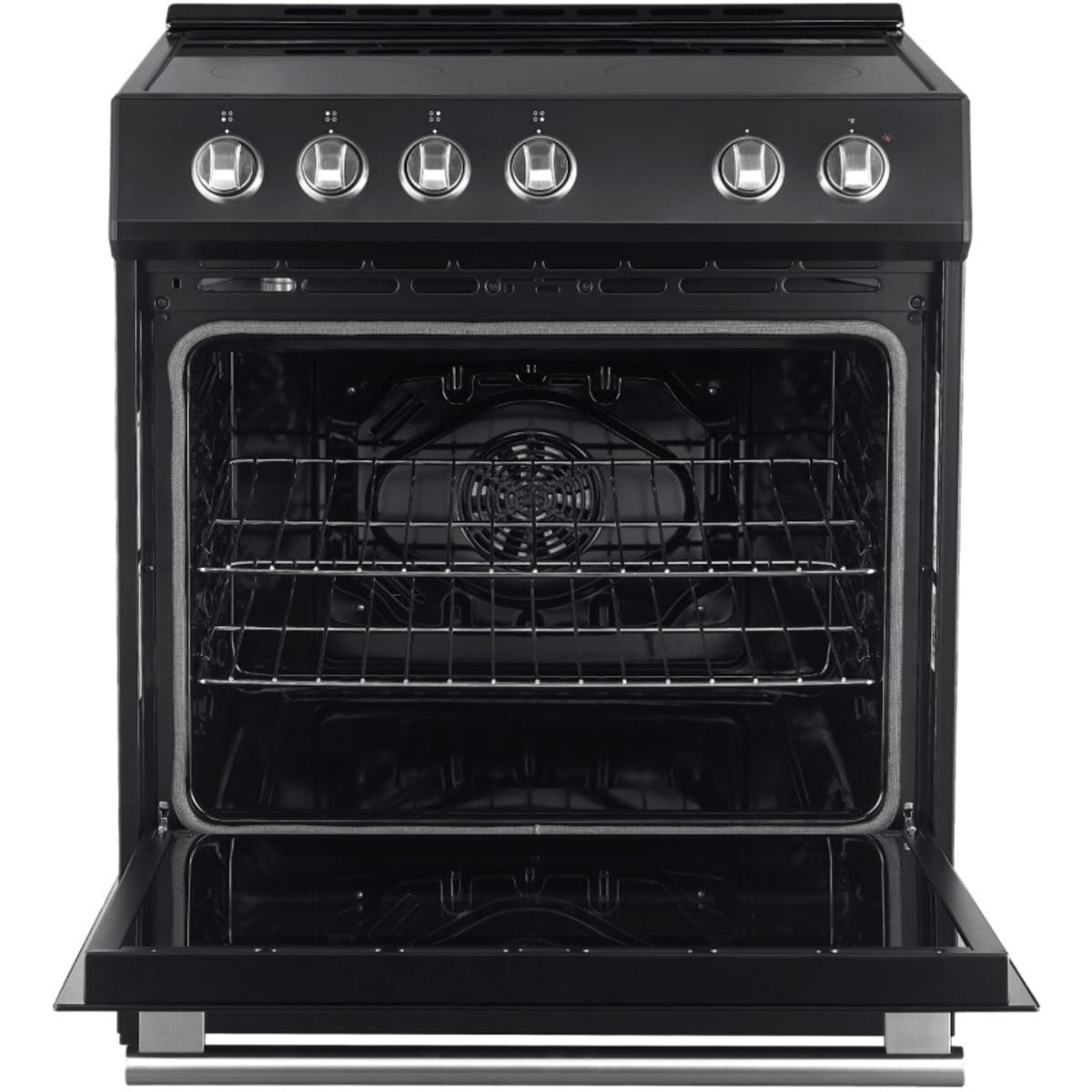 Forno Espresso Leonardo FFSEL601230BLK 30 Inch Slide-In Electric Range with 4 Elements, 5 cu. ft. Oven Capacity, Steam Clean, Convection Oven, 2 Oven Racks, and ADA Compliant: Black