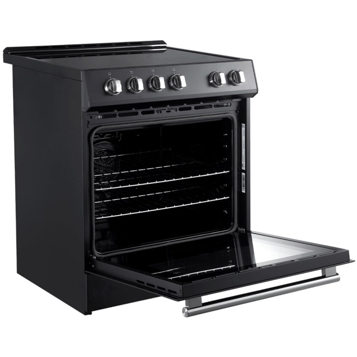Forno Espresso Leonardo FFSEL601230BLK 30 Inch Slide-In Electric Range with 4 Elements, 5 cu. ft. Oven Capacity, Steam Clean, Convection Oven, 2 Oven Racks, and ADA Compliant: Black