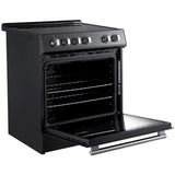 Forno Espresso Leonardo FFSEL601230BLK 30 Inch Slide-In Electric Range with 4 Elements, 5 cu. ft. Oven Capacity, Steam Clean, Convection Oven, 2 Oven Racks, and ADA Compliant: Black