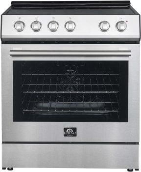 Forno Leonardo Espresso FFSEL602230 30 Inch Slide-In Electric Range with 4 Elements, 5 cu. ft. Oven Capacity, Friction-Resistant Hinges, Ceramic Glass, and Hidden Bake Element: Stainless Steel