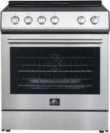 Forno Leonardo Espresso FFSEL602230 30 Inch Slide-In Electric Range with 4 Elements, 5 cu. ft. Oven Capacity, Friction-Resistant Hinges, Ceramic Glass, and Hidden Bake Element: Stainless Steel