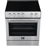 Forno Leonardo Espresso FFSEL602230 30 Inch Slide-In Electric Range with 4 Elements, 5 cu. ft. Oven Capacity, Friction-Resistant Hinges, Ceramic Glass, and Hidden Bake Element: Stainless Steel