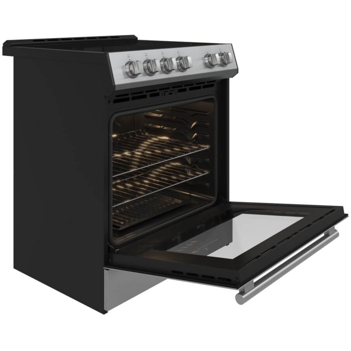 Forno Leonardo Espresso FFSEL602230 30 Inch Slide-In Electric Range with 4 Elements, 5 cu. ft. Oven Capacity, Friction-Resistant Hinges, Ceramic Glass, and Hidden Bake Element: Stainless Steel