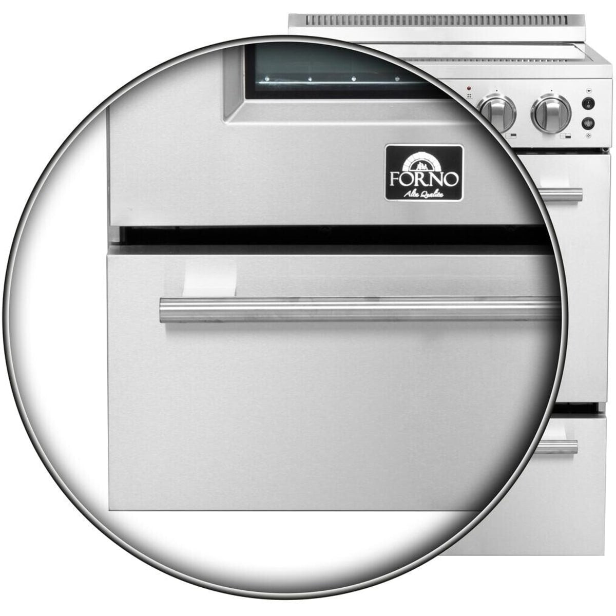 Forno Loiano FFSEL606924 24 Inch Freestanding Electric Range with 4 Elements, 2.3 cu. ft. Oven Capacity, Storage Drawer, Steam Clean, Ceramic Glass, and Insulated Oven Door