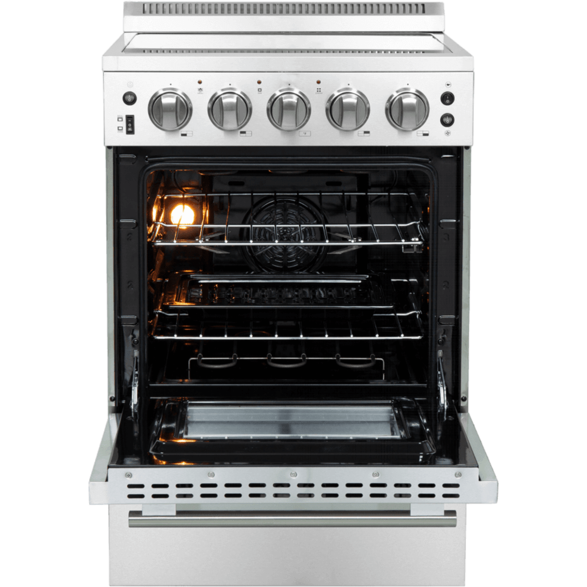 Forno Loiano FFSEL606924 24 Inch Freestanding Electric Range with 4 Elements, 2.3 cu. ft. Oven Capacity, Storage Drawer, Steam Clean, Ceramic Glass, and Insulated Oven Door