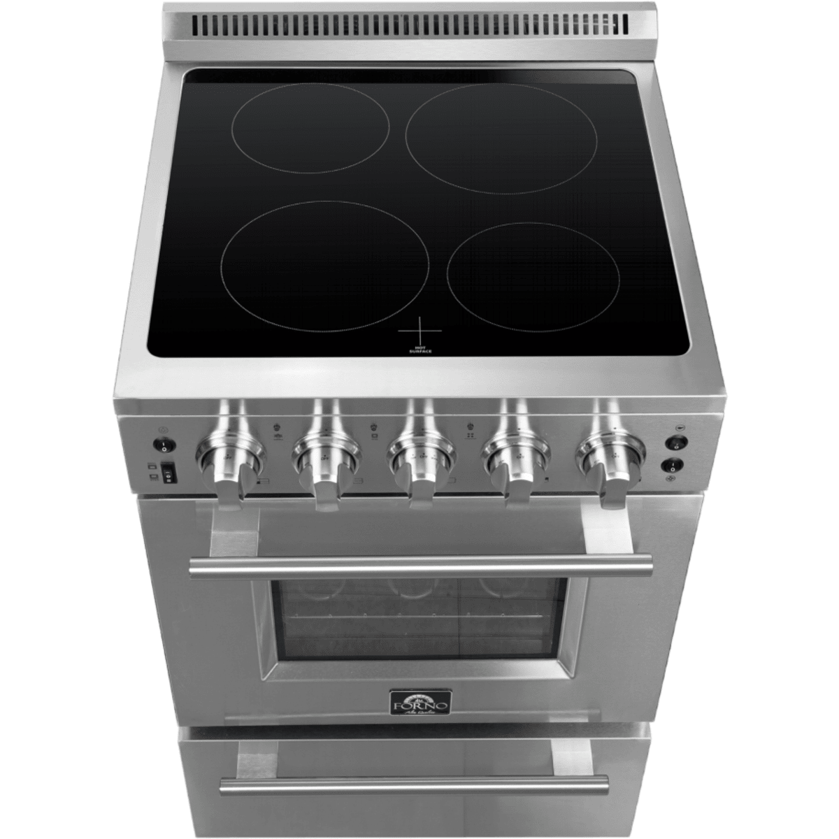 Forno Loiano FFSEL606924 24 Inch Freestanding Electric Range with 4 Elements, 2.3 cu. ft. Oven Capacity, Storage Drawer, Steam Clean, Ceramic Glass, and Insulated Oven Door