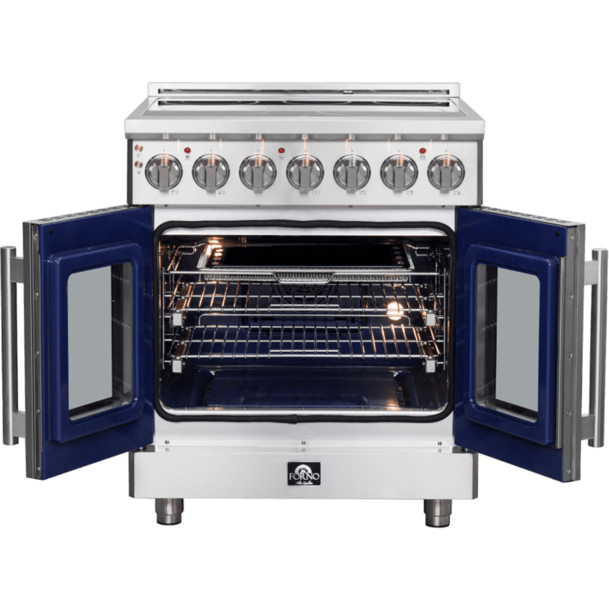 Forno Massimo FFSEL695530 Freestanding French Door Electric Range with 5 Elements, Steam Clean, Ceramic Glass, and Speckled Blue Enamel Oven Interior: 30" Width, 4.32 cu. ft. Oven Capacity