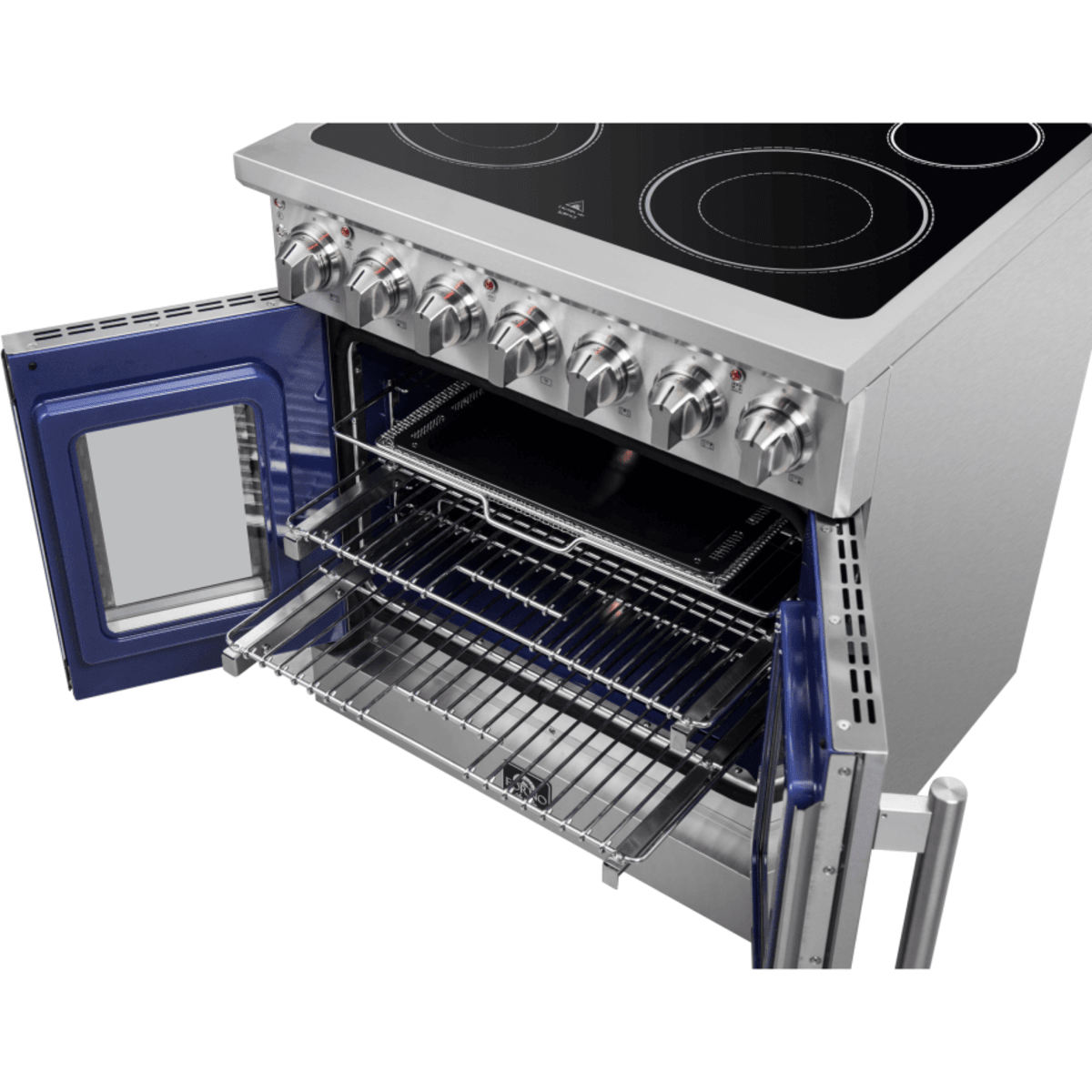 Forno Massimo FFSEL695530 Freestanding French Door Electric Range with 5 Elements, Steam Clean, Ceramic Glass, and Speckled Blue Enamel Oven Interior: 30" Width, 4.32 cu. ft. Oven Capacity