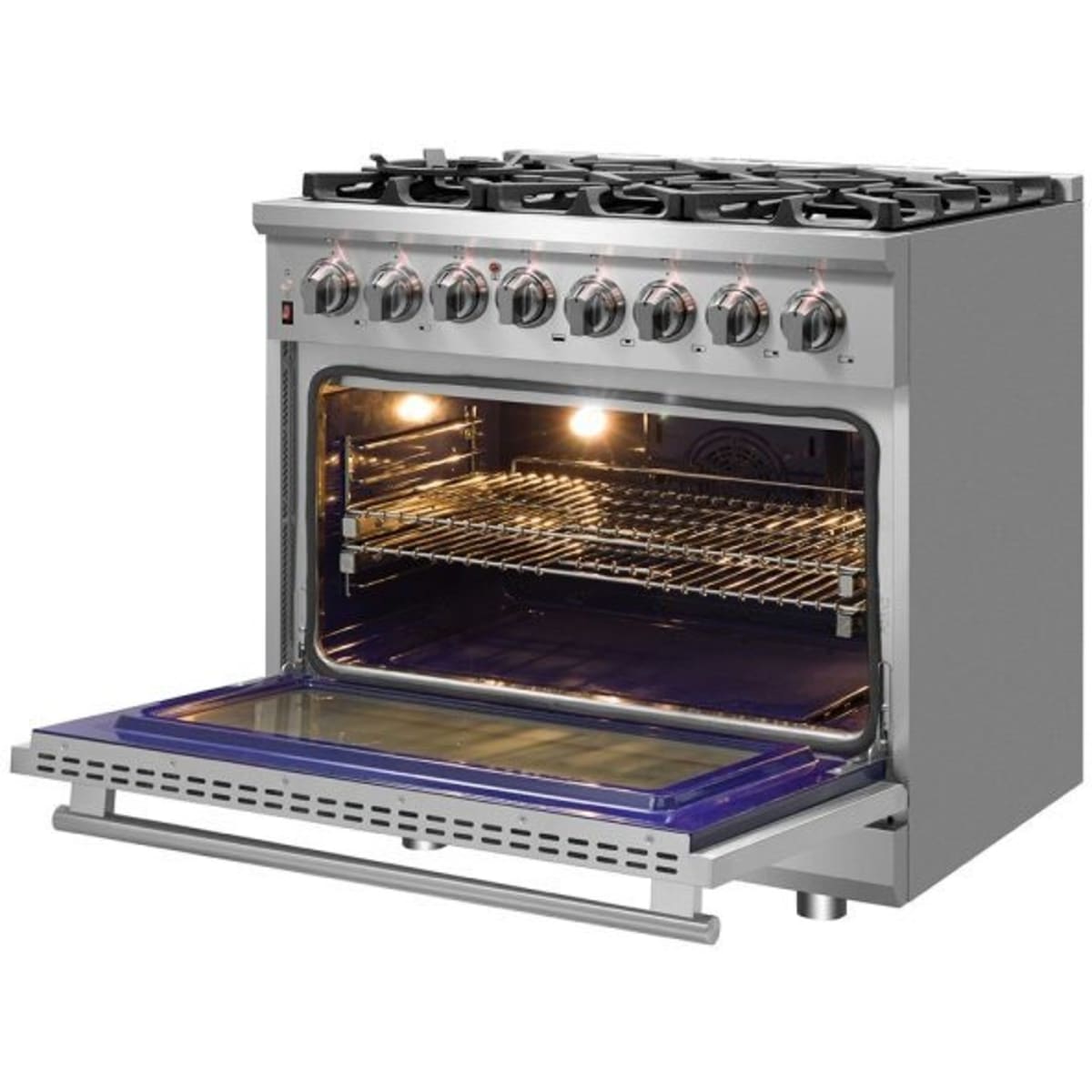 Forno Pro-Style FFSGS612536 36 Inch Freestanding Professional Dual Fuel Range with 6 Sealed Burners, 5.36 cu. ft. Oven Capacity, Continuous Grates, True European Convection, Illuminated Zinc Cast Knobs, Magic Eyes, and ETL Listed