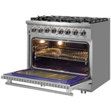 Forno Pro-Style FFSGS612536 36 Inch Freestanding Professional Dual Fuel Range with 6 Sealed Burners, 5.36 cu. ft. Oven Capacity, Continuous Grates, True European Convection, Illuminated Zinc Cast Knobs, Magic Eyes, and ETL Listed