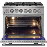 Forno Pro-Style FFSGS612536 36 Inch Freestanding Professional Dual Fuel Range with 6 Sealed Burners, 5.36 cu. ft. Oven Capacity, Continuous Grates, True European Convection, Illuminated Zinc Cast Knobs, Magic Eyes, and ETL Listed