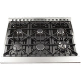 Forno Galiano FFSGS615636 36 Inch Freestanding Dual Fuel Range with 6 Sealed Burners, 5.36 cu. ft. True Convection Oven, Continuous Cast Iron Grates, and Deep Recessed Black Enamel Cooktop: Stainless Steel