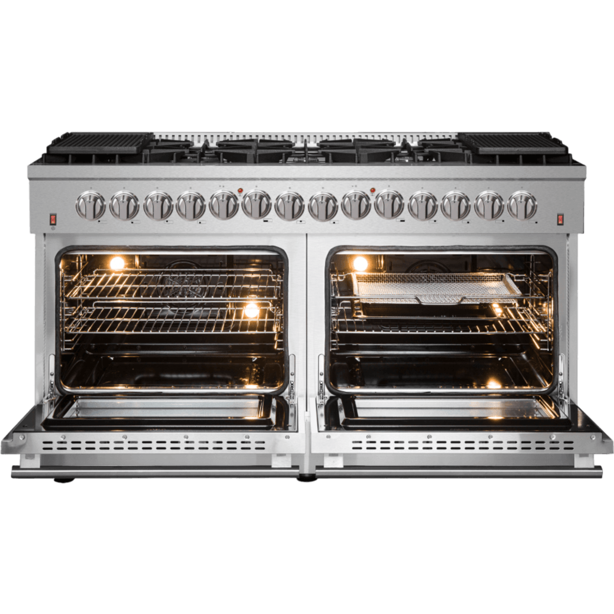 Forno Galiano FFSGS615660 60 Inch Freestanding Dual Fuel Range with 10 Sealed Burners, 8.64 cu. ft. Total Capacity, Convection Oven, Air Fry, and 2 Reversible Griddles