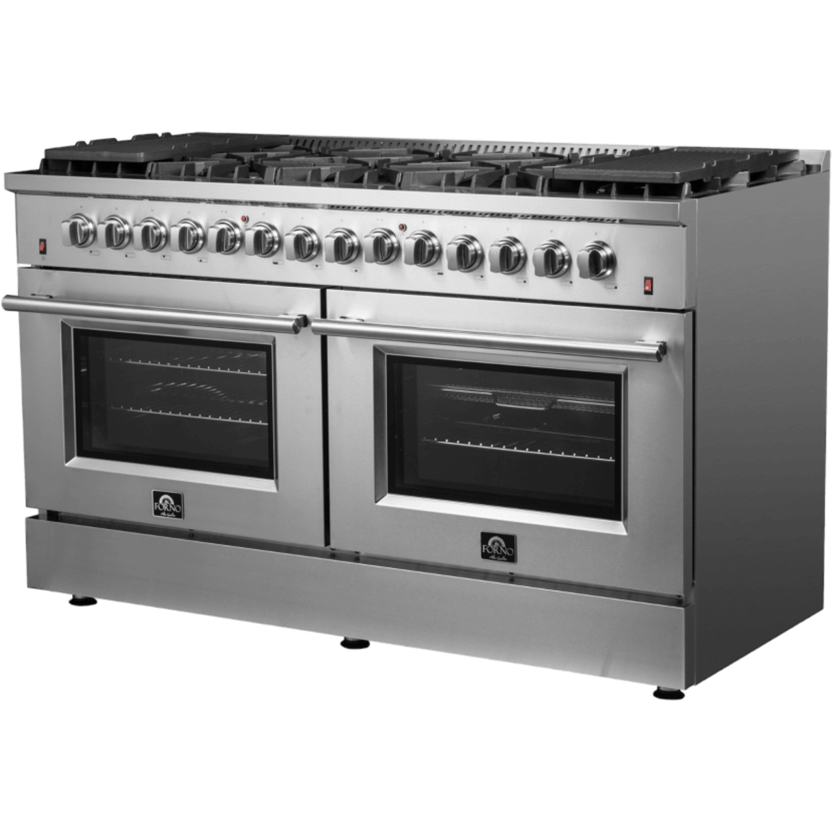 Forno Galiano FFSGS615660 60 Inch Freestanding Dual Fuel Range with 10 Sealed Burners, 8.64 cu. ft. Total Capacity, Convection Oven, Air Fry, and 2 Reversible Griddles