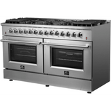 Forno Galiano FFSGS615660 60 Inch Freestanding Dual Fuel Range with 10 Sealed Burners, 8.64 cu. ft. Total Capacity, Convection Oven, Air Fry, and 2 Reversible Griddles