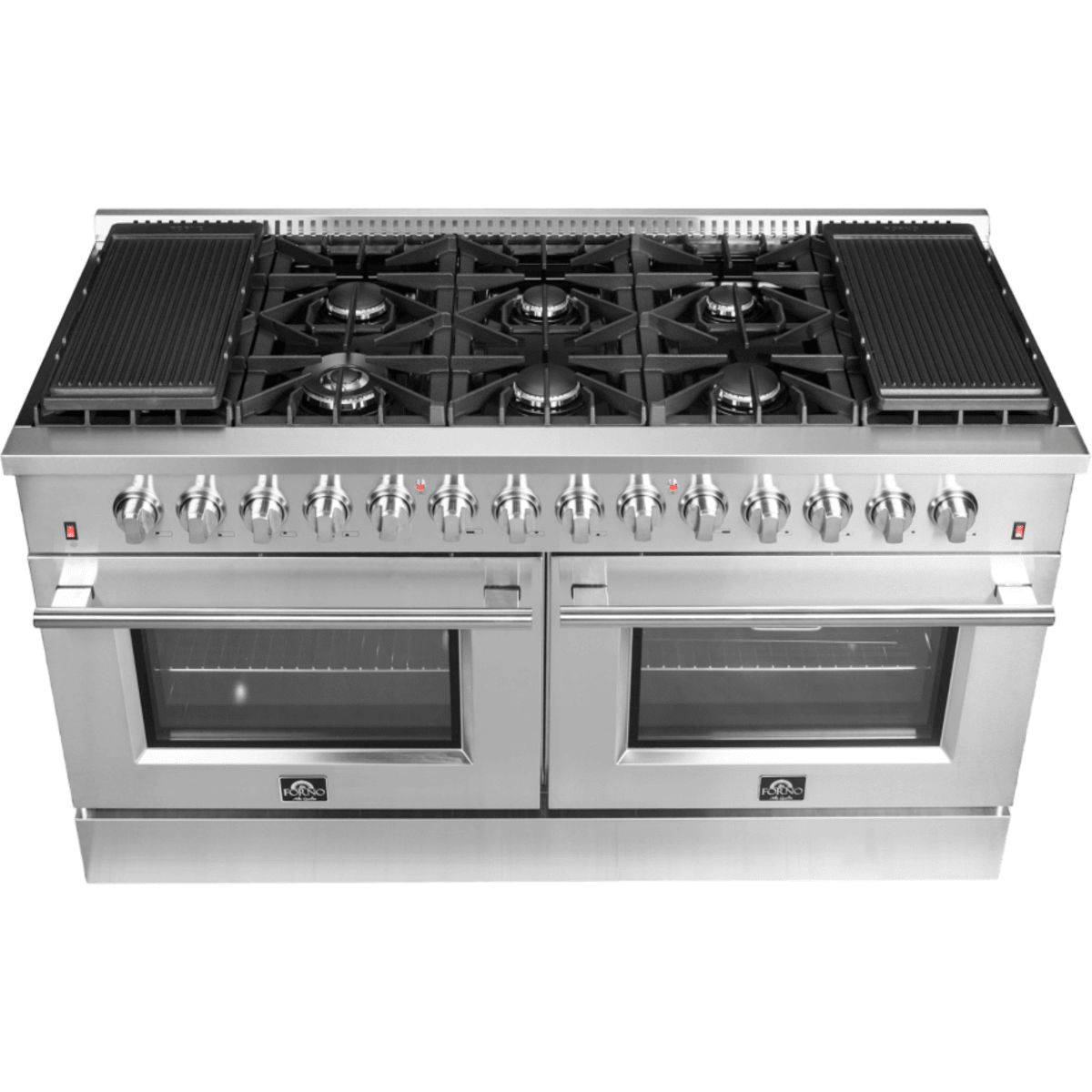 Forno Galiano FFSGS615660 60 Inch Freestanding Dual Fuel Range with 10 Sealed Burners, 8.64 cu. ft. Total Capacity, Convection Oven, Air Fry, and 2 Reversible Griddles