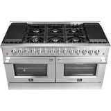 Forno Galiano FFSGS615660 60 Inch Freestanding Dual Fuel Range with 10 Sealed Burners, 8.64 cu. ft. Total Capacity, Convection Oven, Air Fry, and 2 Reversible Griddles