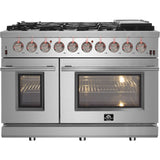 Forno Pro-Style FFSGS623948 48 Inch Freestanding Gas Range with 8 Sealed Burners, Double Oven, 6.58 cu. ft. Total Oven Capacity, Continuous Grates, True European Convection, Illuminated Zinc Cast Knobs, Magic Eyes, Grill, Griddle, and ETL Listed