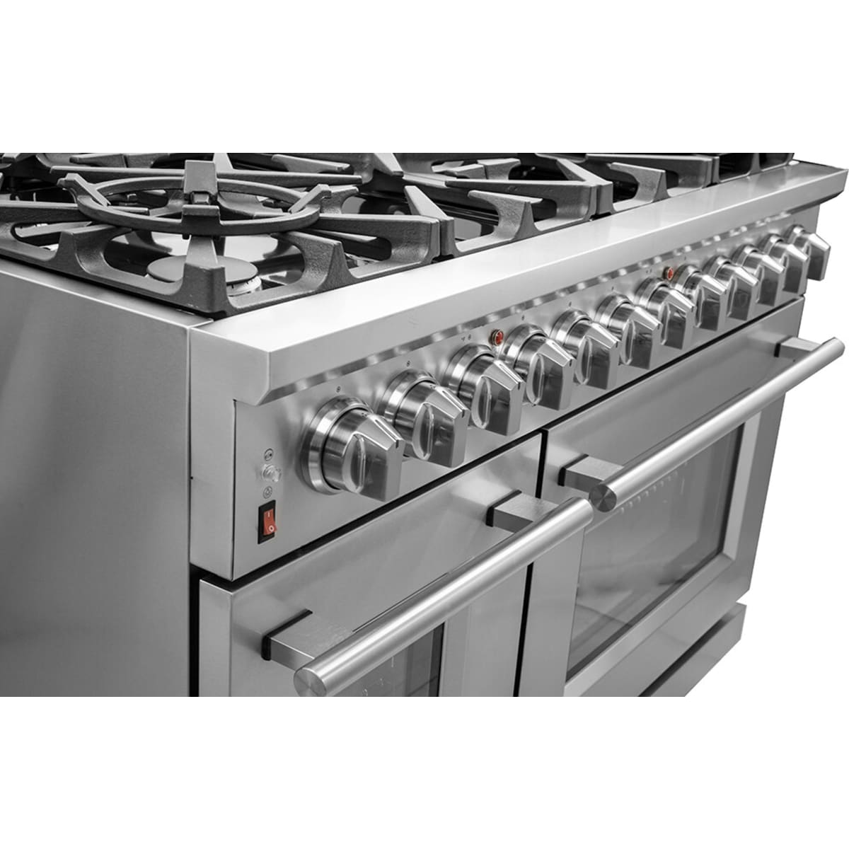Forno Pro-Style FFSGS623948 48 Inch Freestanding Gas Range with 8 Sealed Burners, Double Oven, 6.58 cu. ft. Total Oven Capacity, Continuous Grates, True European Convection, Illuminated Zinc Cast Knobs, Magic Eyes, Grill, Griddle, and ETL Listed