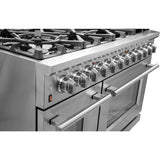 Forno Pro-Style FFSGS623948 48 Inch Freestanding Gas Range with 8 Sealed Burners, Double Oven, 6.58 cu. ft. Total Oven Capacity, Continuous Grates, True European Convection, Illuminated Zinc Cast Knobs, Magic Eyes, Grill, Griddle, and ETL Listed