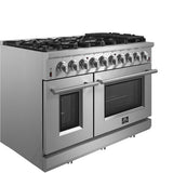 Forno Pro-Style FFSGS623948 48 Inch Freestanding Gas Range with 8 Sealed Burners, Double Oven, 6.58 cu. ft. Total Oven Capacity, Continuous Grates, True European Convection, Illuminated Zinc Cast Knobs, Magic Eyes, Grill, Griddle, and ETL Listed