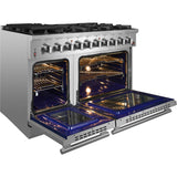 Forno Pro-Style FFSGS623948 48 Inch Freestanding Gas Range with 8 Sealed Burners, Double Oven, 6.58 cu. ft. Total Oven Capacity, Continuous Grates, True European Convection, Illuminated Zinc Cast Knobs, Magic Eyes, Grill, Griddle, and ETL Listed