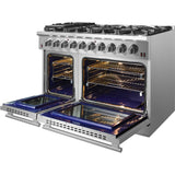 Forno Pro-Style FFSGS623948 48 Inch Freestanding Gas Range with 8 Sealed Burners, Double Oven, 6.58 cu. ft. Total Oven Capacity, Continuous Grates, True European Convection, Illuminated Zinc Cast Knobs, Magic Eyes, Grill, Griddle, and ETL Listed